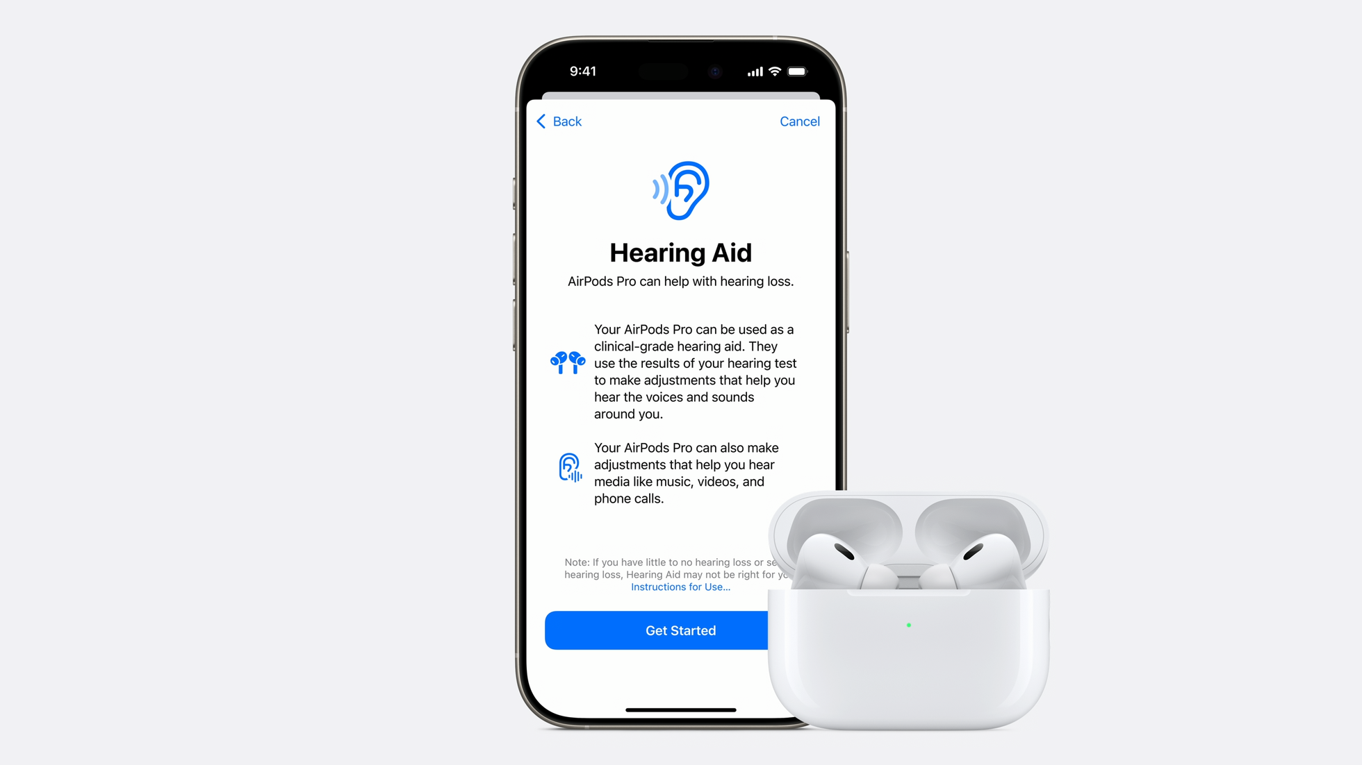 AirPods Pro 2 з функціями для здоров'я слуху.